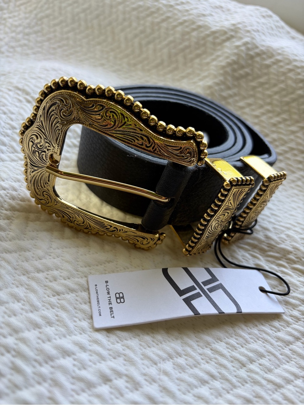 B-Low the Belt Dakota Black Leather Belt with Ornate Gold Buckle
